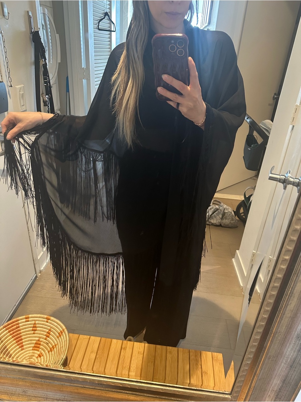 Zara Black Sheer Fringe Kimono